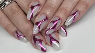 Chrome Abstract Nails | Gel-X Set | Real Time Start To Finish Gel-X Full Set | Almond Gel-X Nails