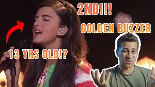 DOUBLE GOLDEN BUZZER - 13yr old Angelina Jordan WOWs AGT AGAIN! (Voice Teacher Couple Reaction)