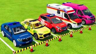 TRANSPORTING POLICE CARS & AMBULANCE EMERGENCY VEHICLES WITH MAN TRUCKS ! Farming Simulator 22