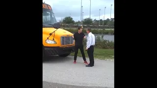 angry school bus driver wants to fight student..