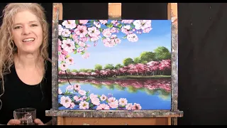 Learn to Paint CHERRY BLOSSOM BLOOM with Acrylic Paint - Paint & Sip at Home - Step by Step Lesson