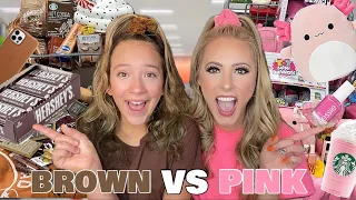 BROWN 🐻🍪 VS PINK 🎀🐷 NO BUDGET TARGET SHOPPING CHALLENGE!