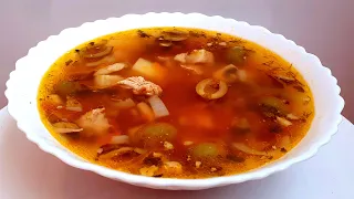 Суп солянка с Грибами Оливками и Колбасой