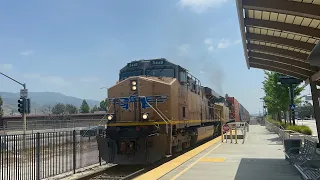 Union Pacific ZLCLT intermodal train passing by Burbank North Airport Station.