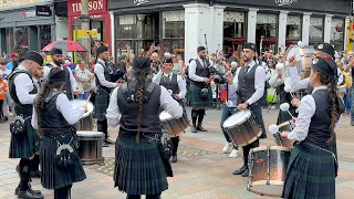 Great drumming from Sons of Holyland Pipe Band playing during Piping live 2023 in Glasgow, Scotland