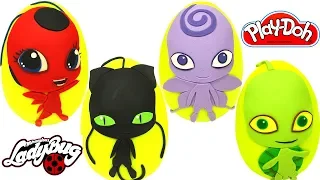 Huevos Sorpresas de 4 Kwamis de Miraculous Ladybug Tikki Plaga Nooroo y Wayzz Plastilina Play Doh