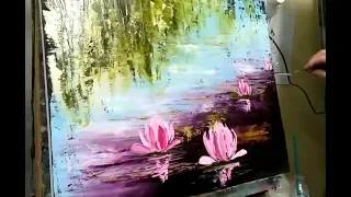 KNIFE PAINTING - WATER LILY by NELLY LESTRADE (english subtitles)