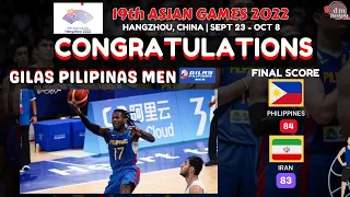 GILAS PILIPINAS VS iran Quarter Score Oct 3, 2023 19th ASIAN GAMES | Hangzhou China Asian Game