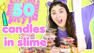 MIXING 50 DIFFERENT CANDLES IN SLIME | giant candle slime | Slimeatory #279