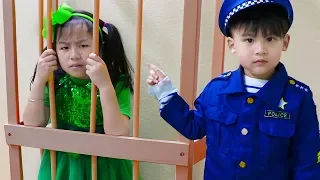 Jannie & Liam Pretend Play LOCKED UP Police in Jail