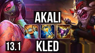 AKALI vs KLED (TOP) | Legendary, 1.7M mastery, 800+ games, 16/3/9 | EUW Challenger | 13.1