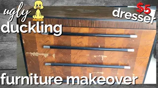 Furniture Makeover $5 Dresser | Ugly Duckling Challenge  Trash to Treasure Furniture Flip for Profit