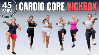 45 MIN 💦 Cardio Core Kickbox HIIT | NO JUMPING | AB BURNER🔥