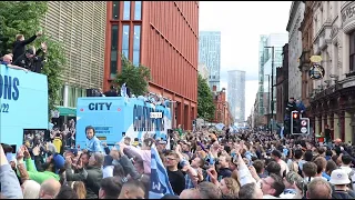 Manchester Turns Blue As Premier League Champions Parade Around City Centre