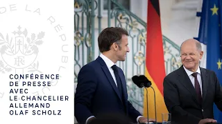 Conférence de presse du Président Emmanuel Macron et du Chancelier allemand Olaf Scholz.