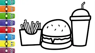 Burger meal Drawing Painting And Coloring For Kids, Toddlers | Let's Draw, Paint Together #235