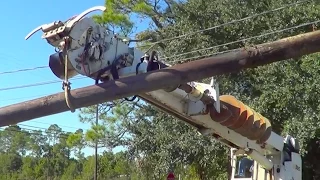 Altec Digger Derrick Truck Removing Old Electric Power Pole