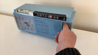 Tuxedo Blue 1963 Motorola Model C12B Vacuum Tube AM Clock Radio Looks and Sounds Fabulous