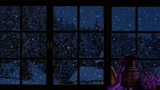 Snowing Outside Window | 3 hour cold winter snowstorm ambiance through window for Sleep, Study -ASMR