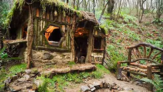 Winter Camp at The Hobbit Chalet - Wood Fire Dining - Sleet - Rain - Asmr