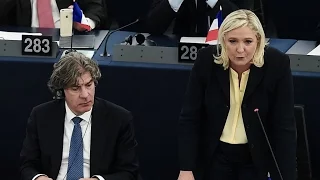 French far right’s Marine Le Pen clashes with Hollande and Merkel at European Parliament