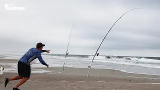 Waiting for BIG ROD BENDS on the Beach: Drone Fishing Bottom Rigs out FAR!