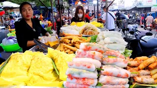 Best Street Food! Yellow Pancake, Spring Roll, Fried Noodles, Papaya Salad - Cambodia Street Food