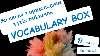 Усі VOCABULARY BOXES з прикладами за 9 клас КАРП'ЮК