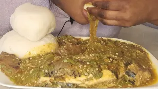 fufu and okra with tilapia fish soup mukbang / okro soup and fufu mukbang