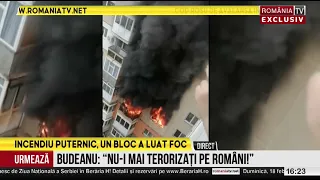 Incendiu puternic, un bloc a luat foc