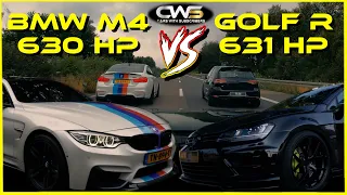 BMW M4 ( 630 HP ) VS VW GOLF R ( 631 HP ) ON AUTOBAHN - NO SPEED LIMIT!