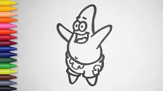 How to Draw Patrick Star and Coloring Page with Crayons | Drawing and Coloring for Kids Learning