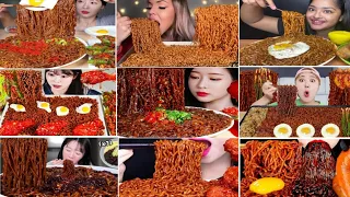 ASMR MUKBANG BLACK BEAN FIRE NOODLES & CHICKEN NUGGETS (No Talking) EATING SOUNDS eating challenge