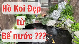 Cải tạo hồ cá koi mini duyên dáng từ bể chứa nước - Bác Chấn Hải Dương!