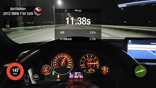 BMW f30 320i n20 stage 1 260-270hp  0-100 1/4 mile. 2 человека в салоне