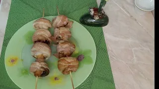 Champignon kebabs baked in bacon  #recipes, #easy recipes, #quick recipes