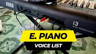 VOICE LIST CATEGORY: E. PIANO (KORG I3) - NO TALK