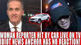 VIDEO: WOMAN REPORTER HIT BY CAR LIVE ON TV. IDIOT NEWS ANCHOR DIDN'T EVEN CARE! WOW