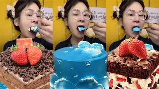 ASMR🍰Eating Blue Cream Cake🍰 ( soft chewy sounds ) 크림 케이크 먹방 MUKBANG Satisfying