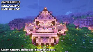 Minecraft Relaxing Longplay - Rainy Cherry Blossom - Cozy Build Starter House (No Commentary) 1.20