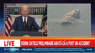 Joe Biden anunță reconstruirea podului din Baltimore, prăbușit după ce a fost lovit de o navă