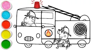 Drawing And Coloring Peppa Pig With Fire Truck|How To Draw Peppa Pig Step By Step|Drawing Fire Truck