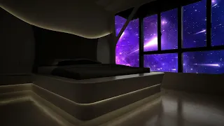 10 Hours "Sleep" Futuristic Space Bedroom, White Noise, Beautiful Nebula, Shooting Stars, Ambience,