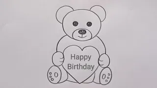 ow to draw teddy bear drawing || happy birthday drawing easy step@DrawingTalent