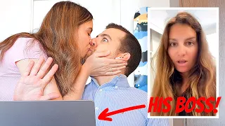 KISSING my HUSBAND in the MIDDLE OF A WORK VIDEO CALL PRANK!