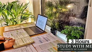 3 HOUR STUDY WITH ME |Rainy Night Session, Background noise, 10-min break, No Music,Study with Merve