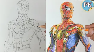 How to draw IRON Spiderman //With color pencil || let's Draw