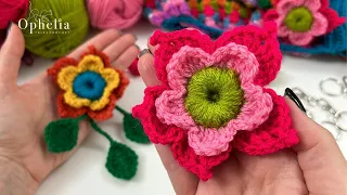 Crochet Spring flower tutorial // Beautiful Crochet Flowers For Decoration And Keychain