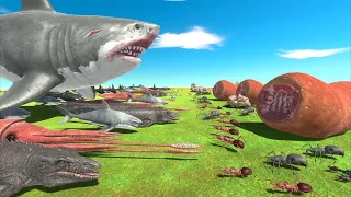 Big Battle - Megalodon VS Giant Carnivorous Worms | Animal Revolt Battle Simulator