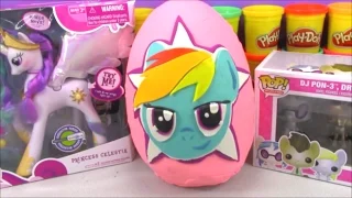 Giant My Little Pony Surprise Egg Play Doh Rainbow Dash with Hello Kitty and Disney Frozen
